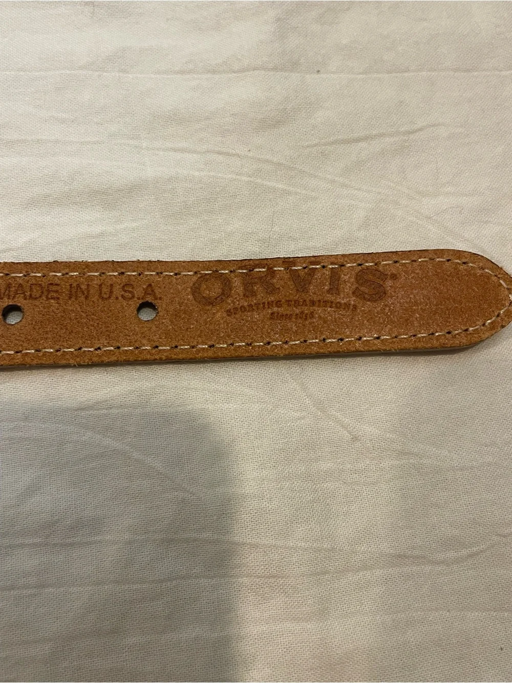 Orvis USA Woven Stretch Belt XL Red Leather Trim Brass Buckle Preppy Heritage